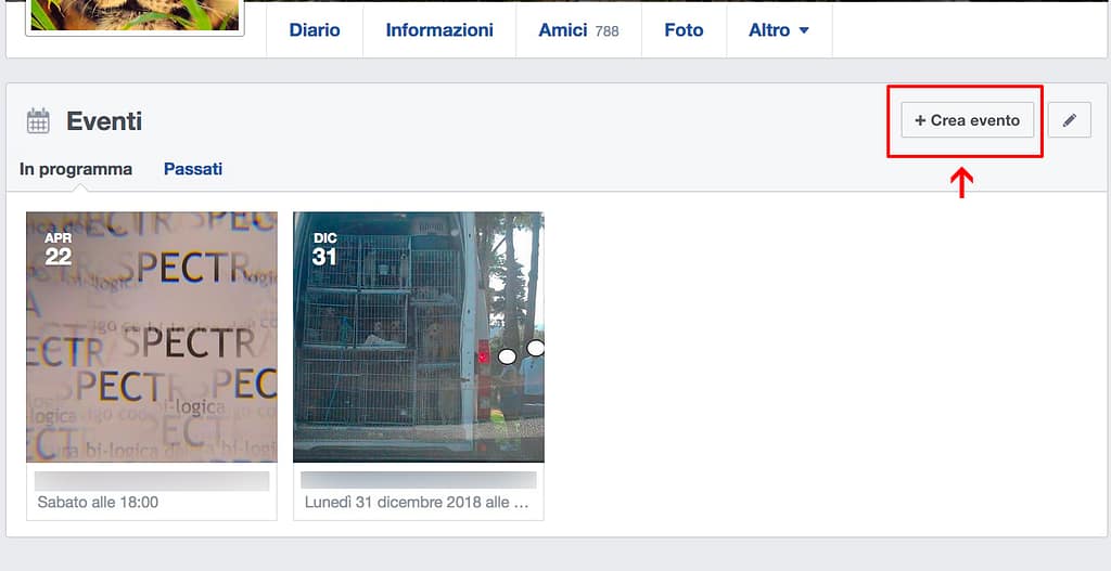 parte pratica sulla creazione di eventi coi social