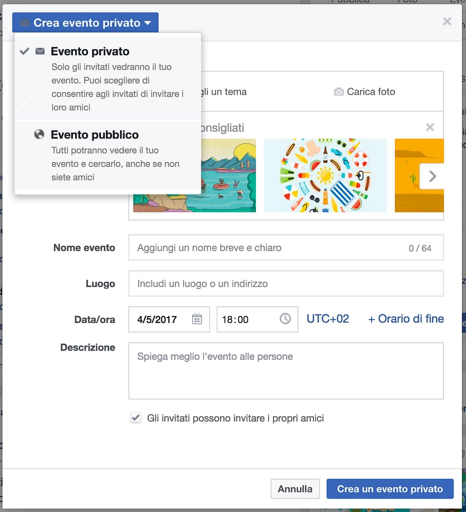 impostazioni privacy per eventi social